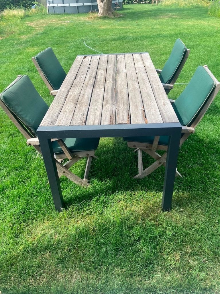 Tuintafel (2m x 1m) met 6 stoelen, Tuin en Terras, Ophalen, Gebruikt, Rechthoekig, Teakhout