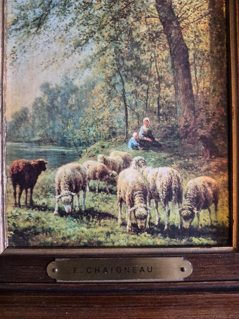 prachtige landschap van een herderin en haar kudden schapen, Antiek en Kunst, Ophalen of Verzenden