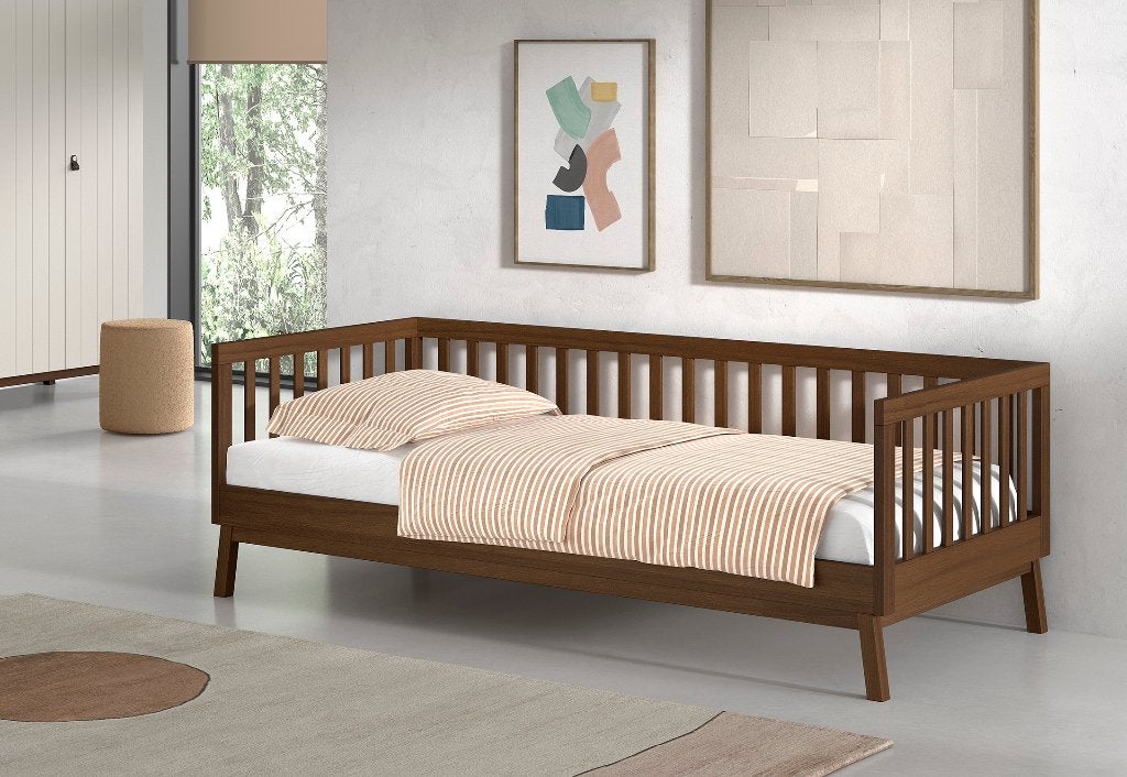 SEZANE KAJUITBED 90 x 200 cm CLAY/WALNOOT, Neuf, 90 cm, Beige, Une personne