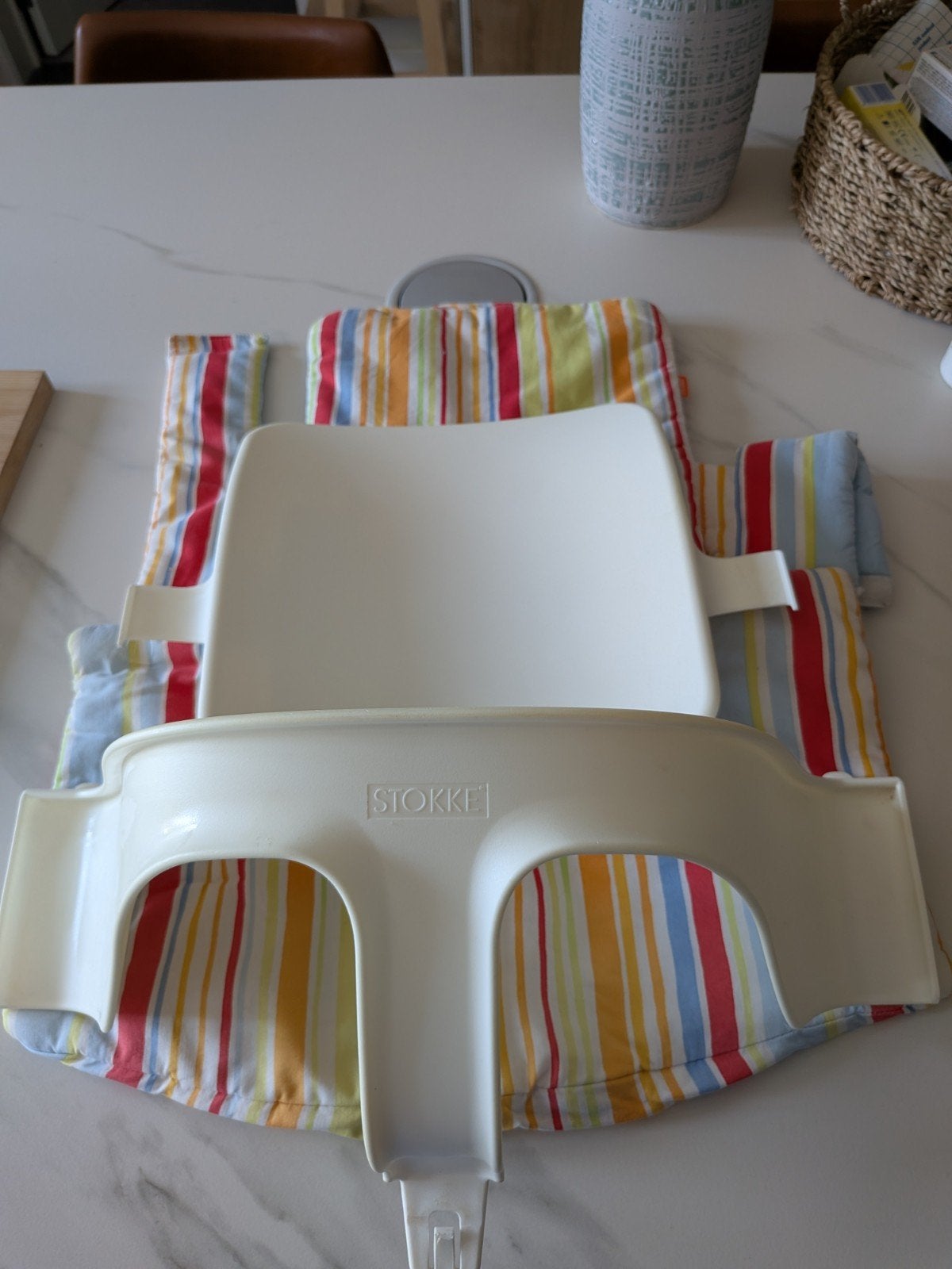 Stokke Tripp Trapp babyset + kussen, Kinderen en Baby's, Kinderstoelen, Ophalen, Gebruikt, Meegroeistoel, Stoelverkleiner