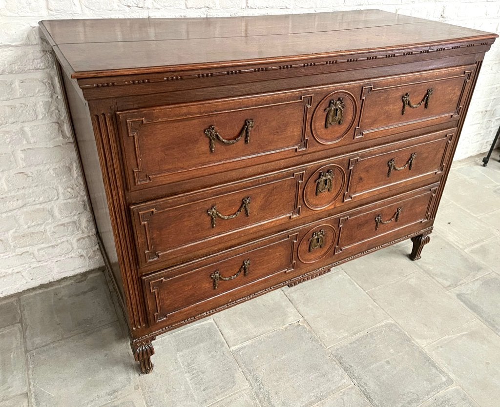 Antieke commode Louis 16., Gebruikt, 100 tot 150 cm, Eikenhout, 3 of 4 laden