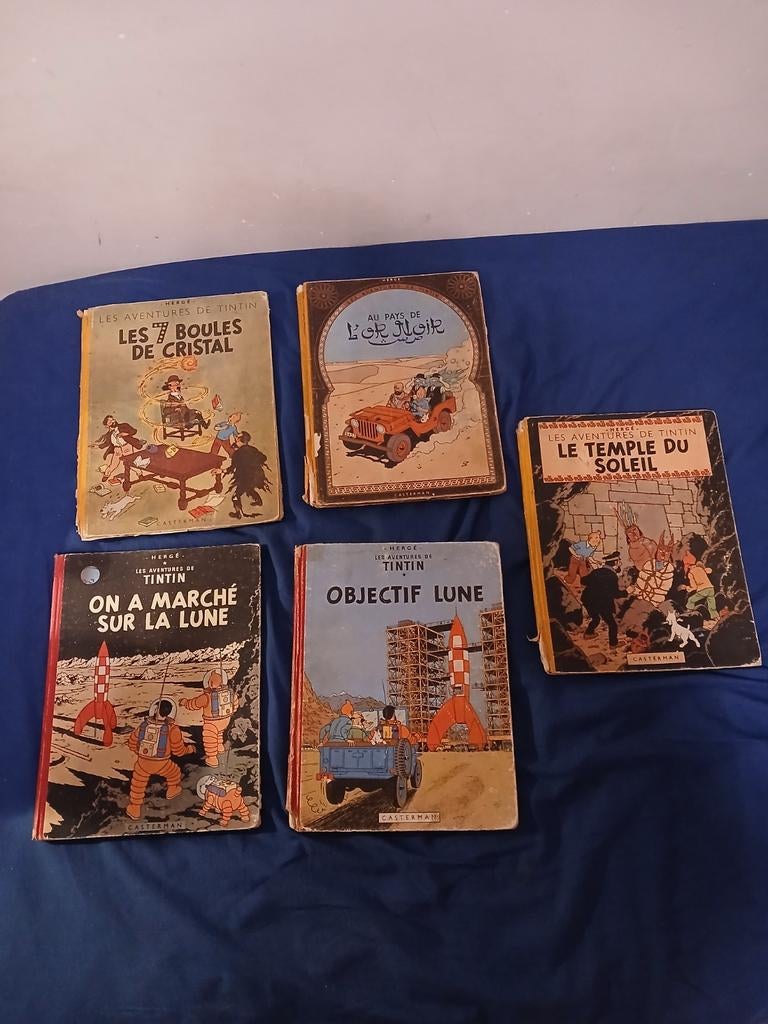 5 oude stripboeken E.O. — De avonturen van Kuifje van 1948-1, Boeken, Stripverhalen, Gelezen, Ophalen of Verzenden, Meerdere stripboeken