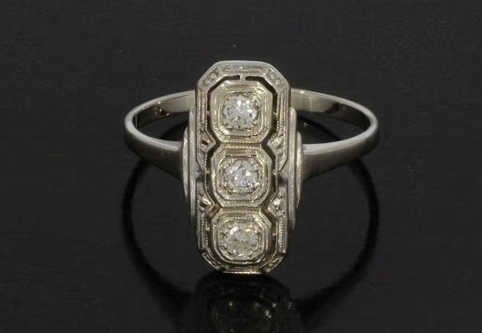 Diamanten art deco antieke fraaie gouden ring dame briljant, Ophalen of Verzenden, Goud, Ring, Met edelsteen