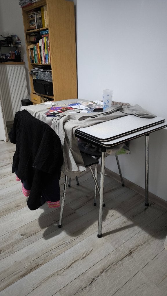 Table extensible + 2 Chaises + nappe, Maison & Meubles, Enlèvement, Utilisé, Rectangulaire, Métal