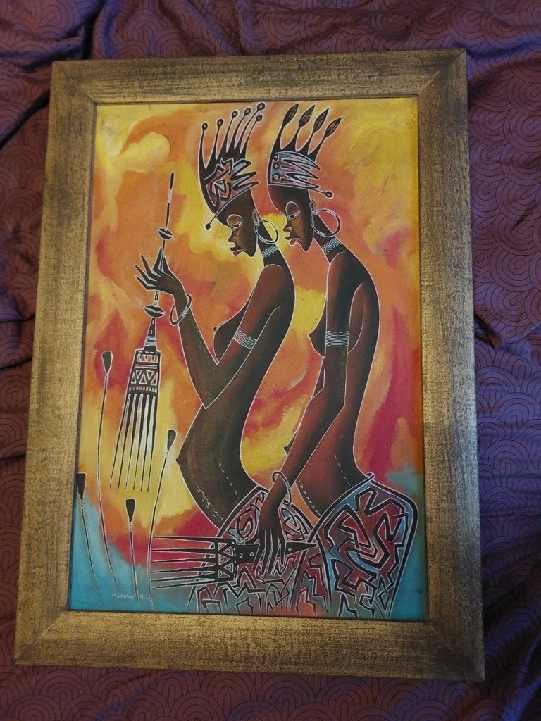 Afrikaans schilderij, Enlèvement, Peint à la main, Portrait ou Personnes, Toile