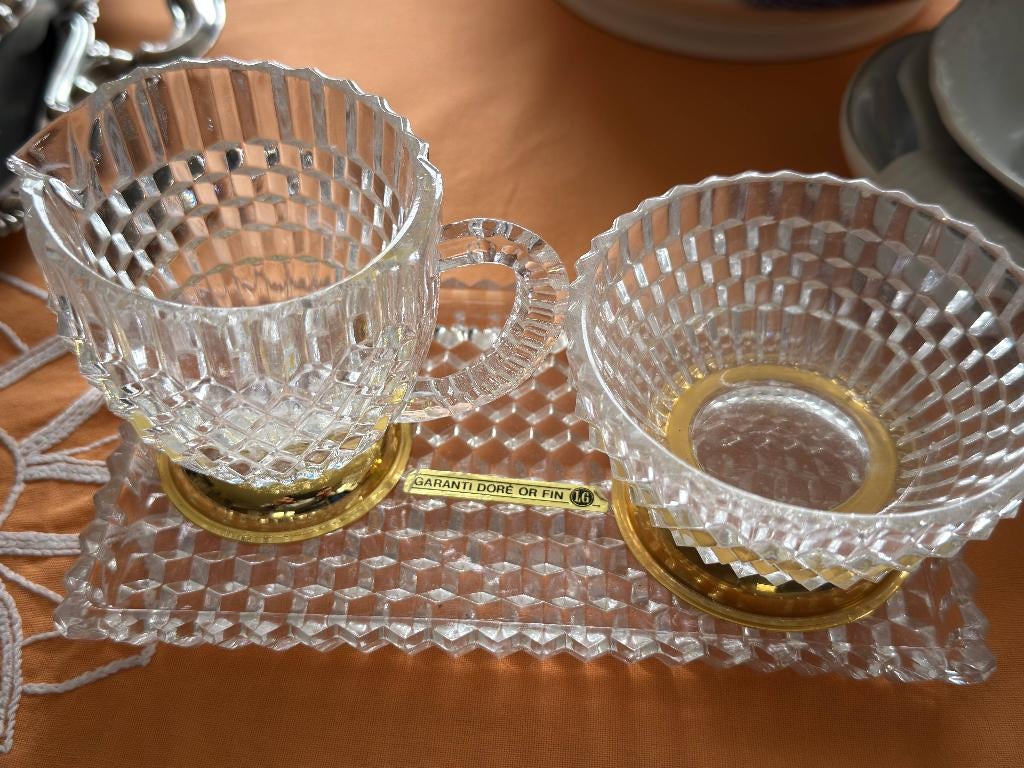 Kristallen melk kannetje & suikerpot, Ophalen, Brocante, Nieuw, Wit