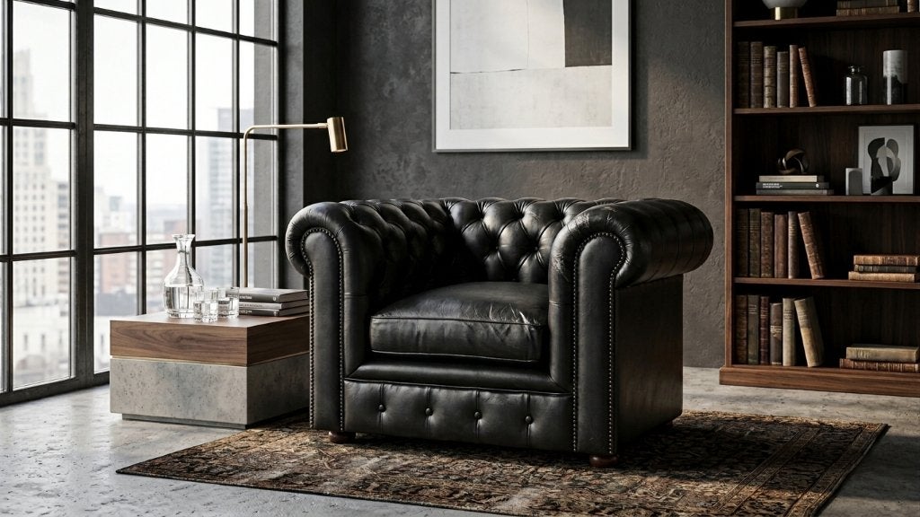 superbe Chesterfield Fauteuil haute qualité Noir, Enlèvement ou Envoi, Utilisé, Cuir