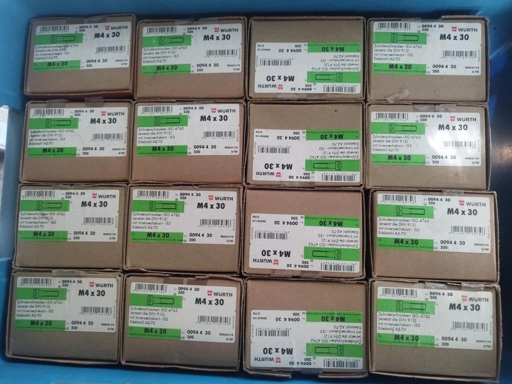 Wurth binnenzeskantschroef M4x30 MM A2 INOX Imbus