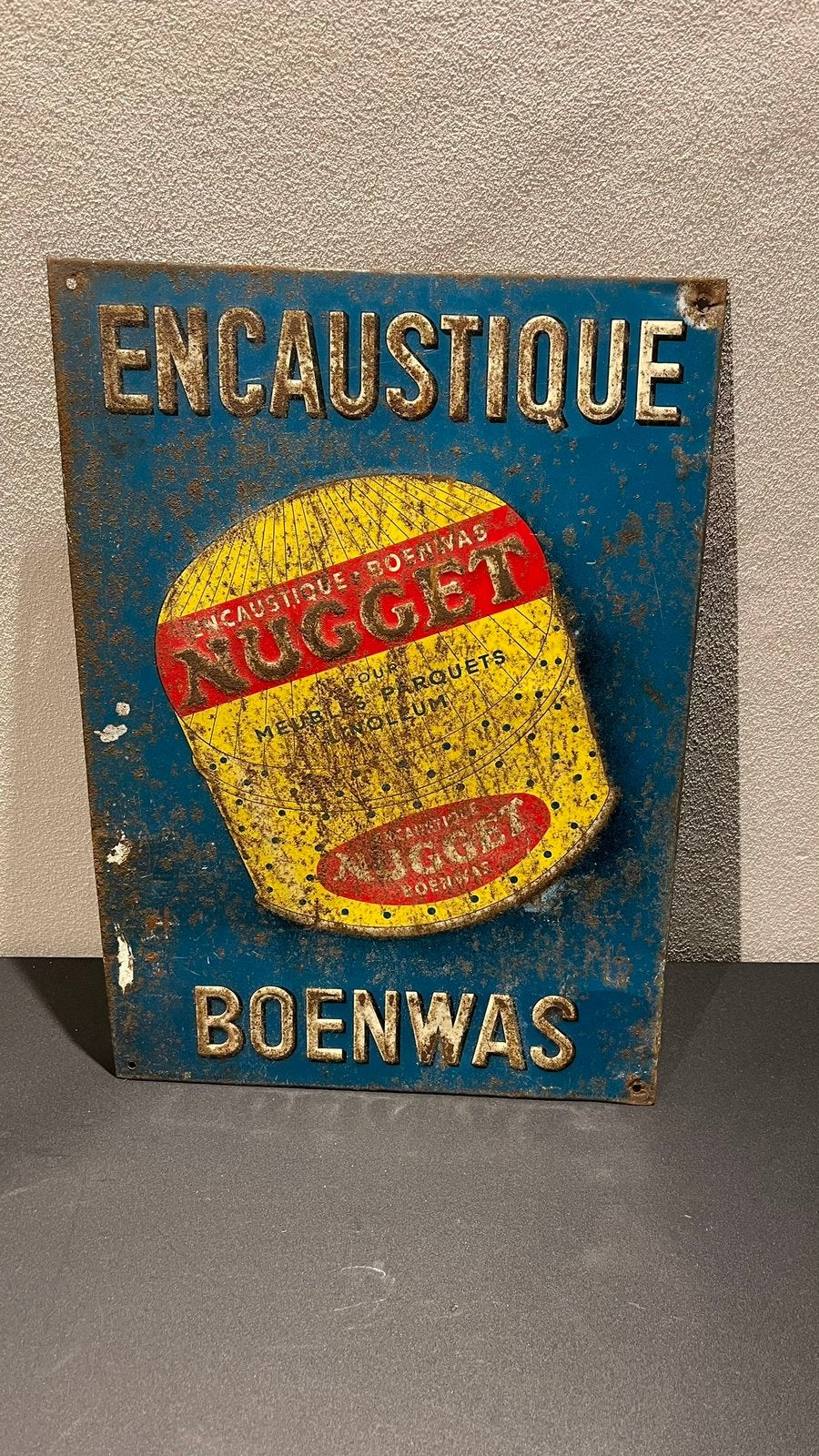 Blikken bordje. Boenwas., Ophalen of Verzenden, Gebruikt, Reclamebord