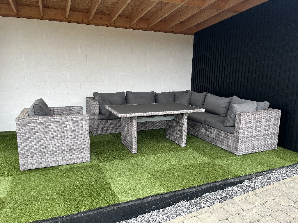 Salon XL 6 pièces avec coussins et table avec plateau mat, Comme neuf, Enlèvement, Sets de jardin, 6 places