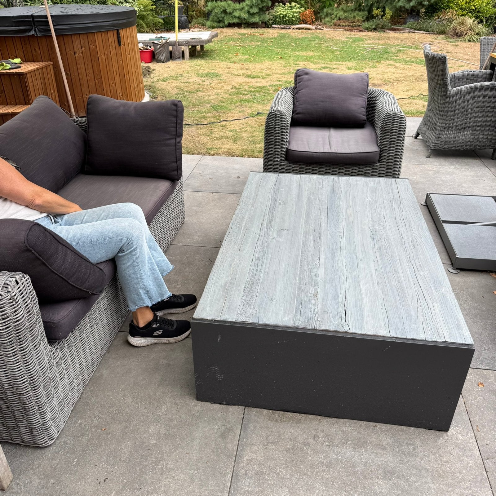 Tuinset, 1 dubbele en 2 enkele tuinzetels, Tuin en Terras, Tuinsets en Loungesets, Ophalen, 4 zitplaatsen, Kunststof, Gebruikt