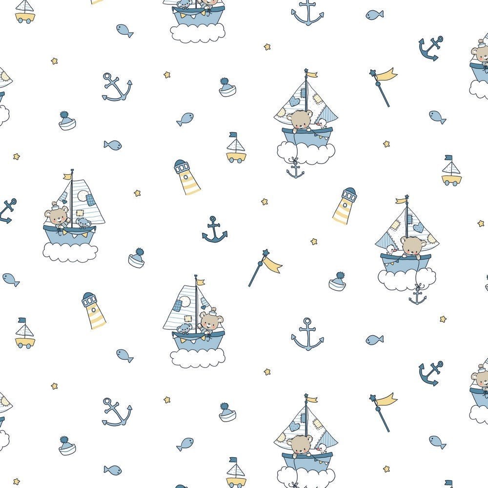 Outlet : Poplin katoen baby maritime, wit., Hobby & Loisirs créatifs, Tissus & Chiffons, Neuf, 200 cm ou plus, Coton, 120 cm ou plus