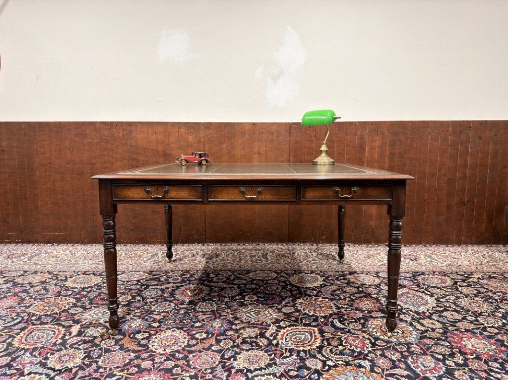 Antiek Engelse Chesterfield Schrijftafel Bureau Partnerdesk, Enlèvement