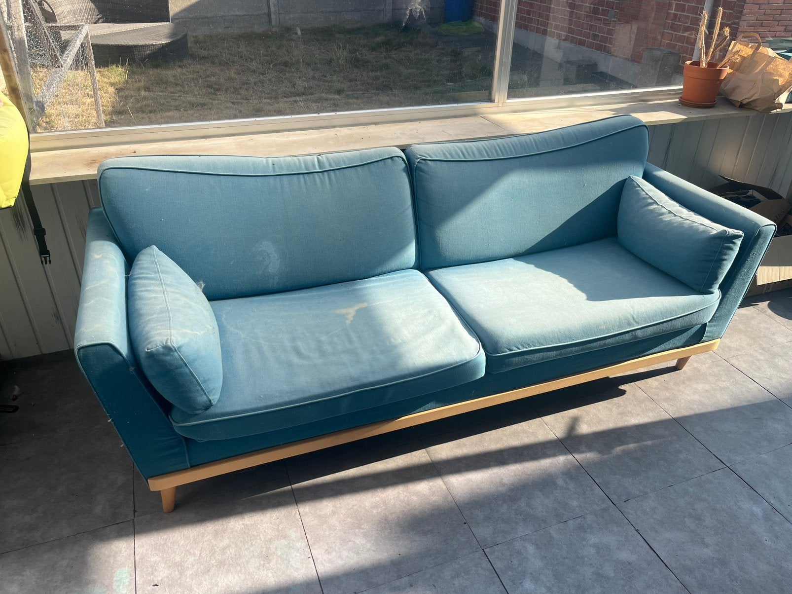 Blauwe zetel gratis, Huis en Inrichting, Ophalen, Gebruikt, Tweepersoons, 75 tot 100 cm