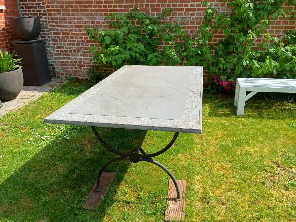 Tafel met Henegouwse blauwe hardsteen en onderstel, Tuin en Terras, Ophalen, Rechthoekig, Overige materialen