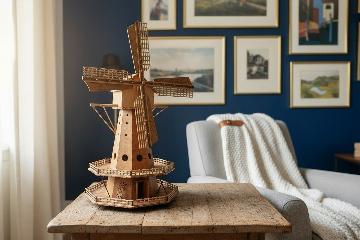 Beau modèle de moulin à vent en bois avec mécanisme musical, Enlèvement ou Envoi, Fait main, Doré