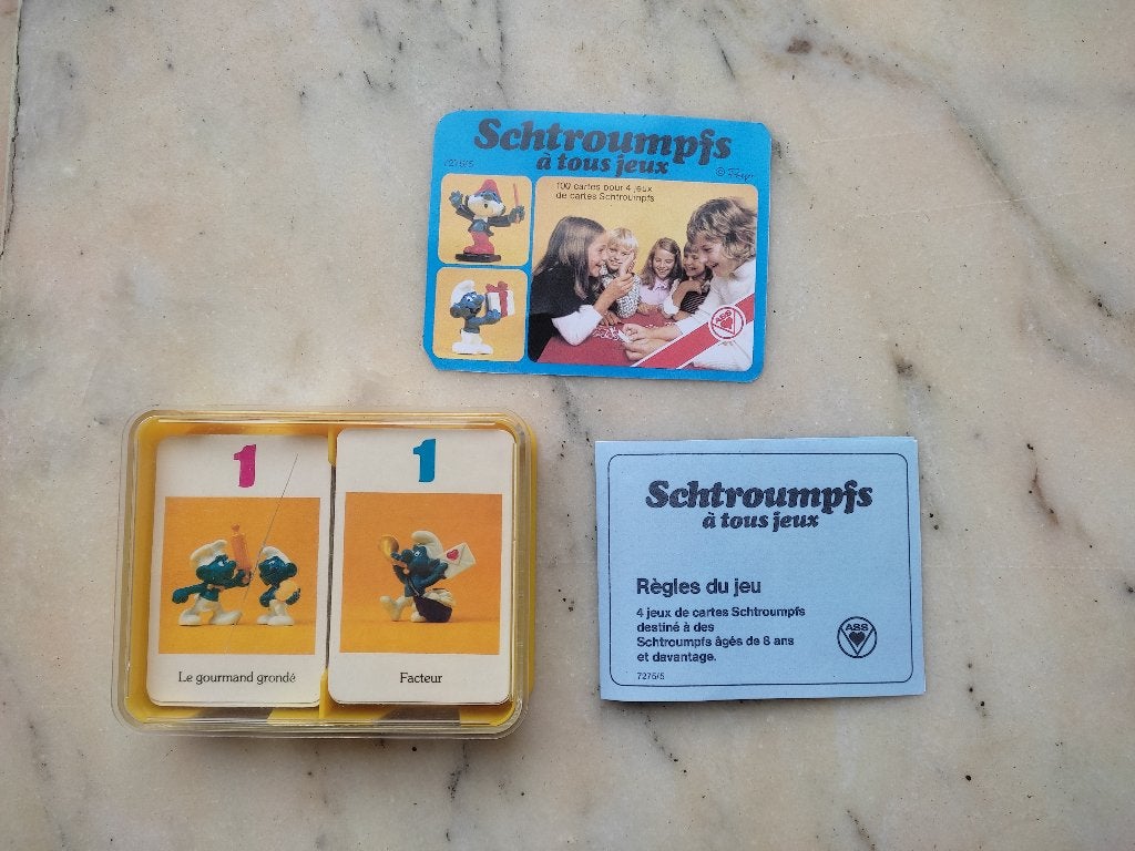 Schtroumpfs à tous jeux (1979 - 4 jeux de cartes - complet)., Verzamelen, Ophalen of Verzenden, Zo goed als nieuw, Verschillende Smurfen