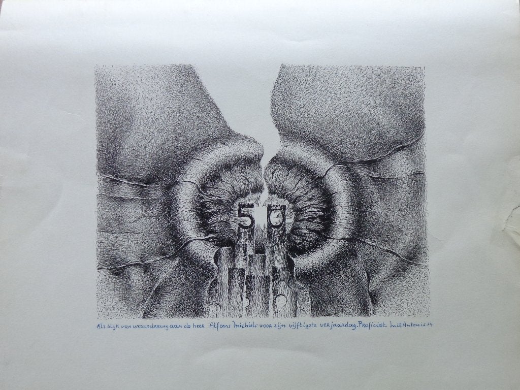MIL ANTONIS / FIGURATIE / ORIGINEEL WERK / 30x39cm / SIG, Antiek en Kunst, Kunst | Schilderijen | Modern, Ophalen of Verzenden