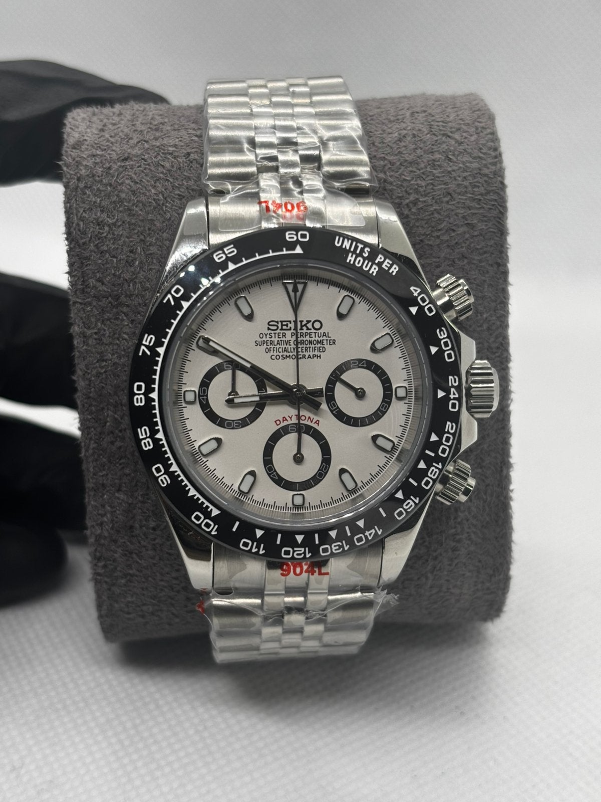 Seiko mod daytona panda, Ophalen of Verzenden, Zo goed als nieuw, Wit