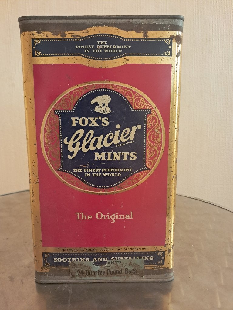 Boîte métallique Fox's Glacier Mints du début du XXe siècle., Enlèvement