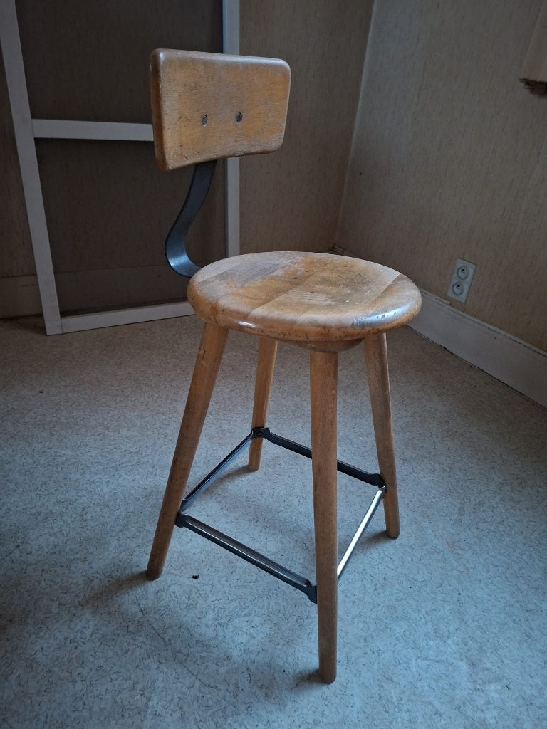 Hoge stoel retro, Huis en Inrichting, Ophalen, 60 tot 90 cm, Hout, Gebruikt