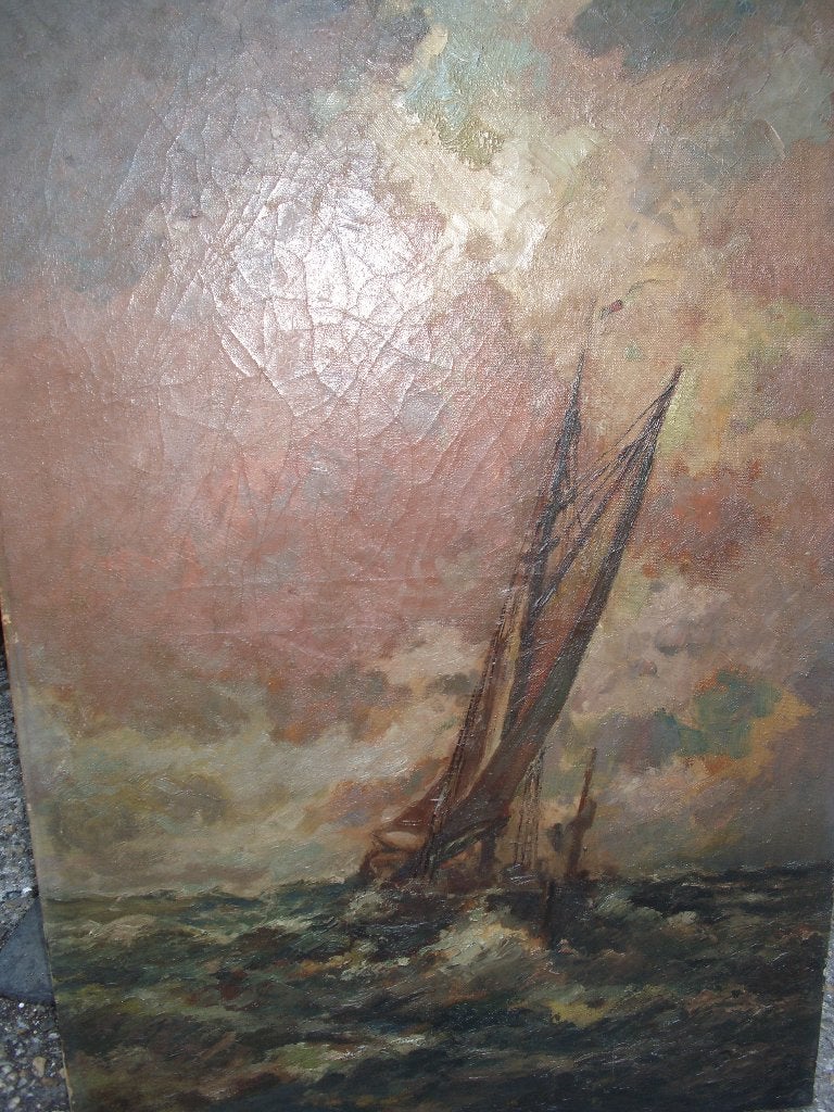 schilderij  get van de venne  , woelige zee, Antiquités & Art, Art | Peinture | Classique, Signé, Enlèvement, Toile, Maritime / eau