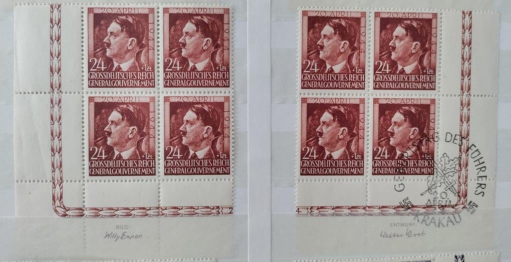 Postzegels Adolf rood bruin 20 april 1944 verjaardag Krakau, Verzamelen, Militaria | Tweede Wereldoorlog, Ophalen of Verzenden