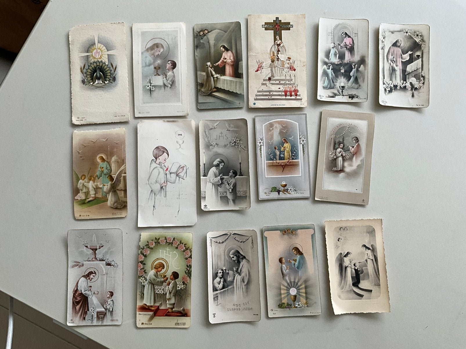 Lot Antieke Communieprentjes (15 stuks), Collections, Religion, Enlèvement ou Envoi