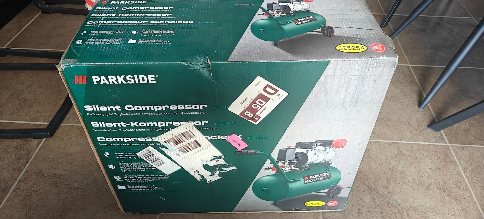 Parkside stille compressor PSKO 248 ONGEOPEND in doos., Bricolage & Construction, Compresseurs, Enlèvement