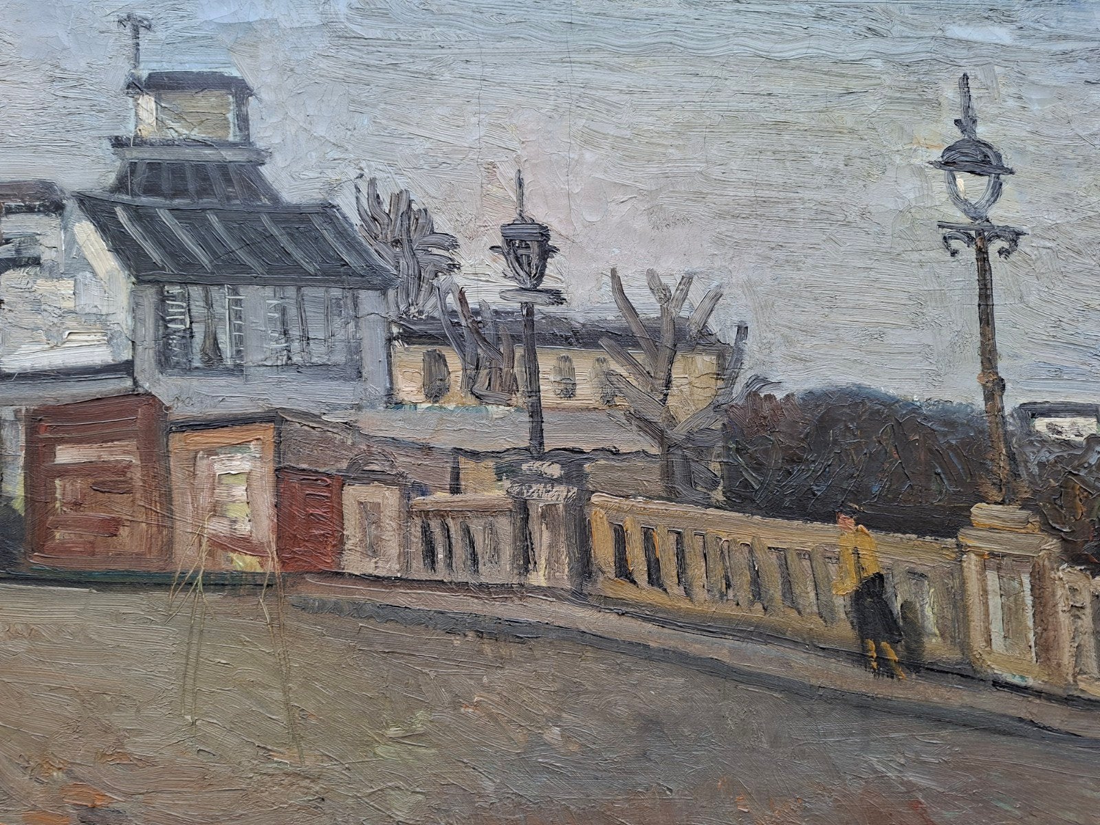 VINCK Jozef "Huizen aan de brug" olie op doek, Antiek en Kunst, Ophalen, Doek