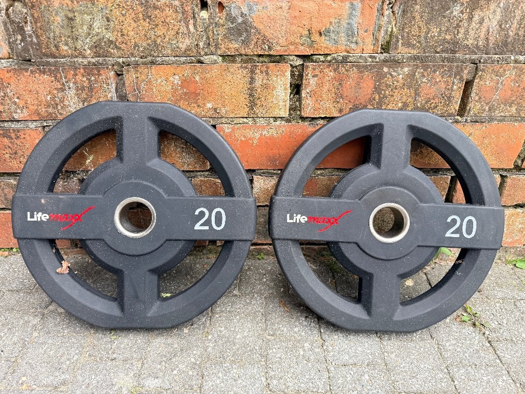 Barbell - hexbar - kettlebell - Lifemaxx halterschijven 20kg, Sport en Fitness, Overige Sport en Fitness, Ophalen, Zo goed als nieuw