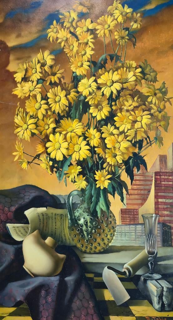 René Tobie (1920), Le bouquet doré, huile sur toile, Enlèvement ou Envoi