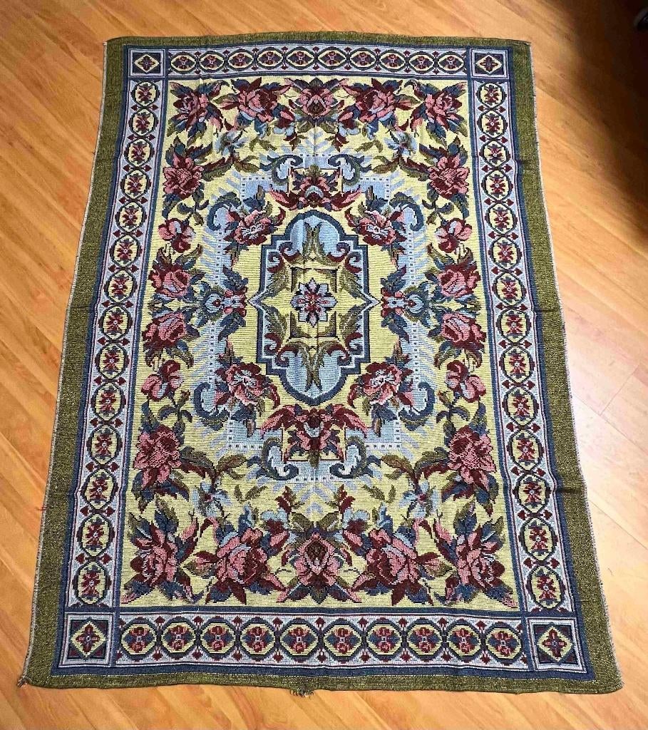 Victoriaans patroon kleed 183/133 cm, Huis en Inrichting, Ophalen of Verzenden, Gebruikt, Blauw, Overige stijlen