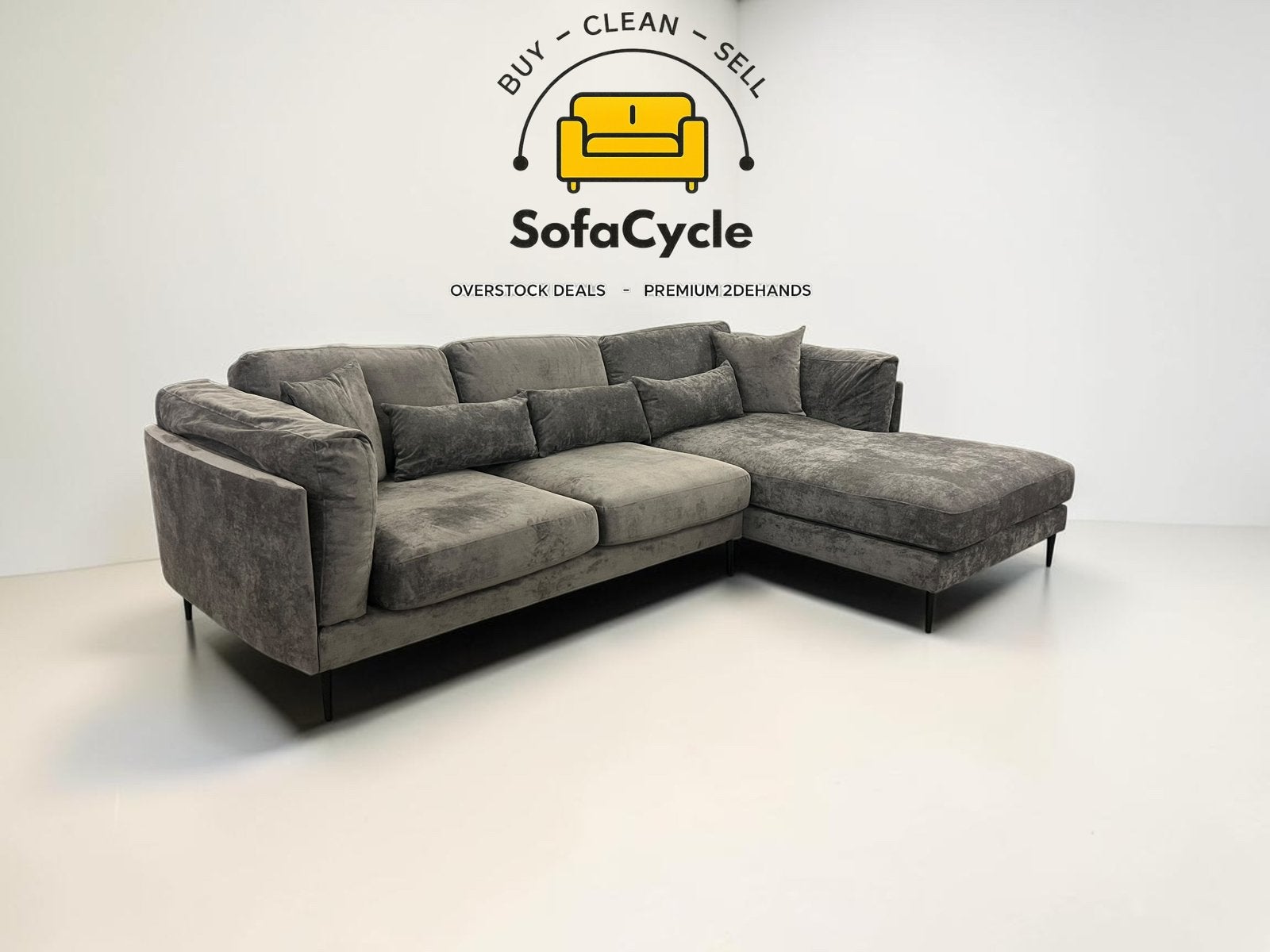 Chaise d'angle en tissu anthracite, angle R — overstock, Neuf, Enlèvement ou Envoi, SofaCycle, Tissus