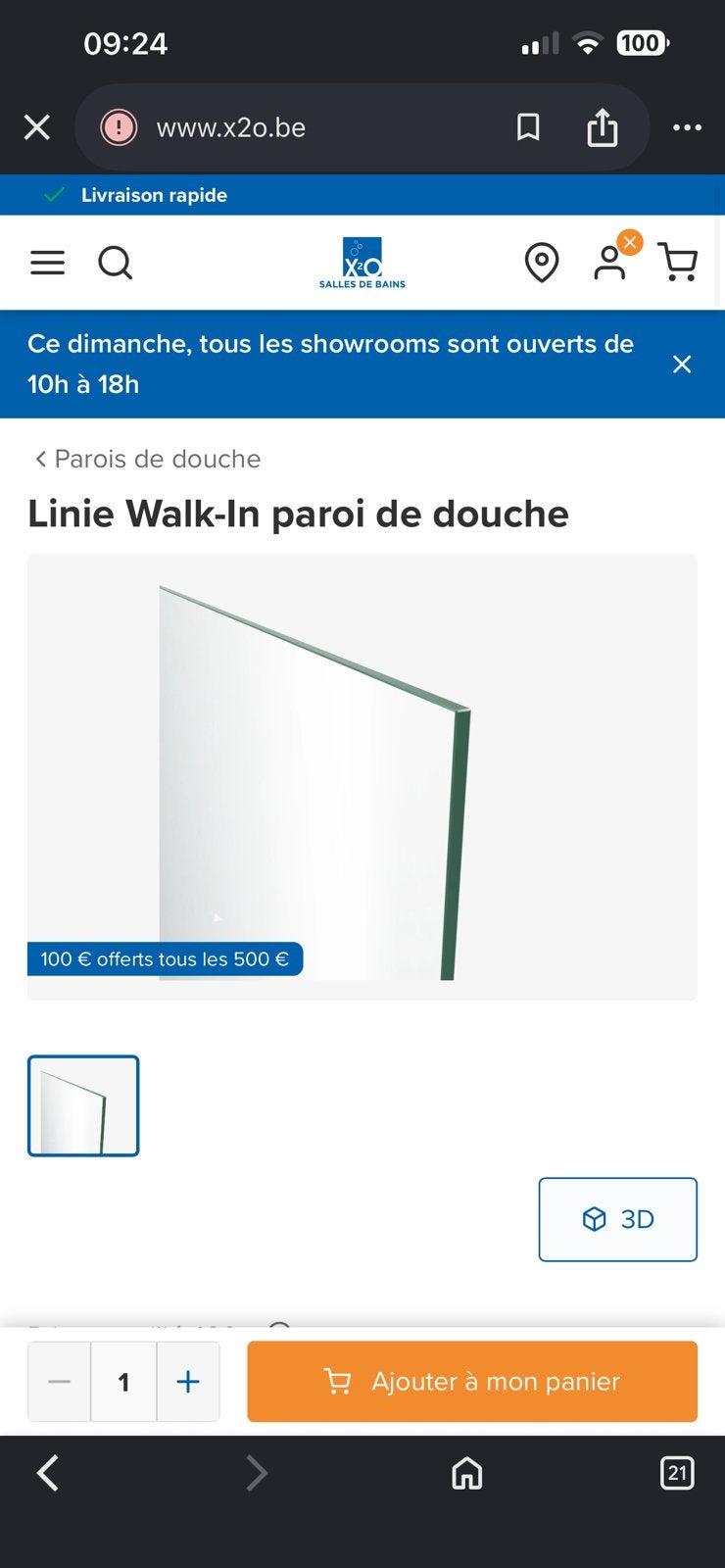 Paroi de douche, Maison & Meubles, Neuf, Moins de 25 cm, 150 à 200 cm, Enlèvement