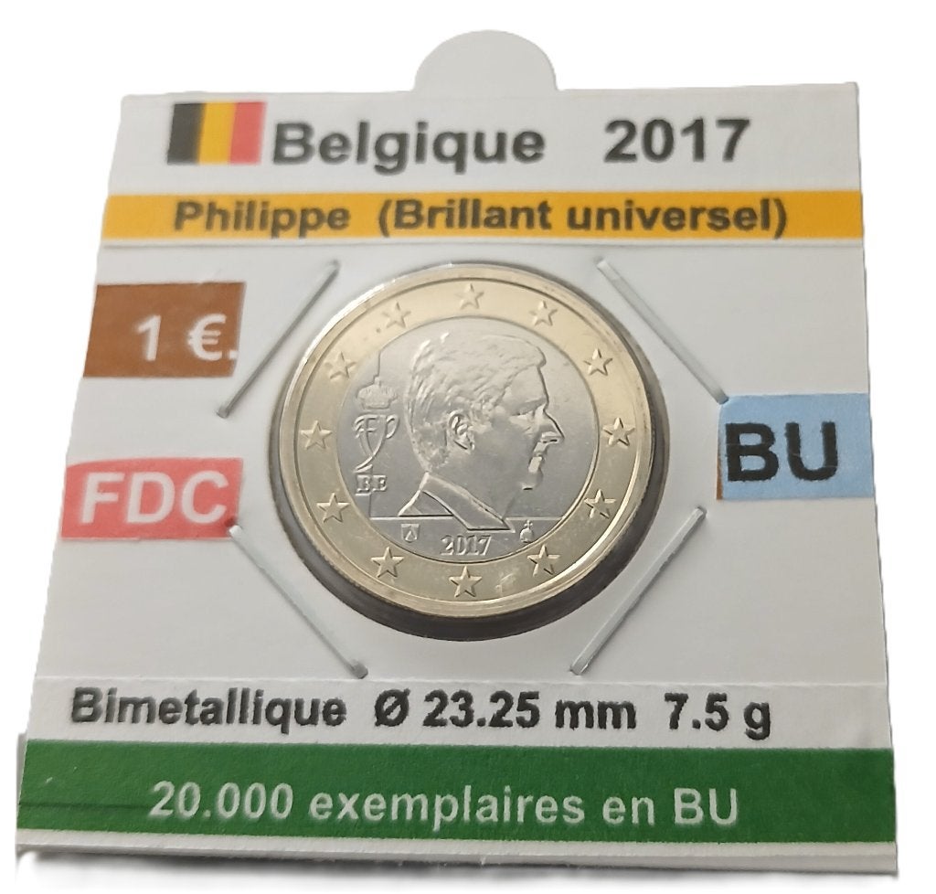 Belgique 1 €uro Philippe 2017 FDC/ BU 20.000 ex., Timbres & Monnaies, Monnaies | Europe | Monnaies euro, Monnaie en vrac, 2 euros