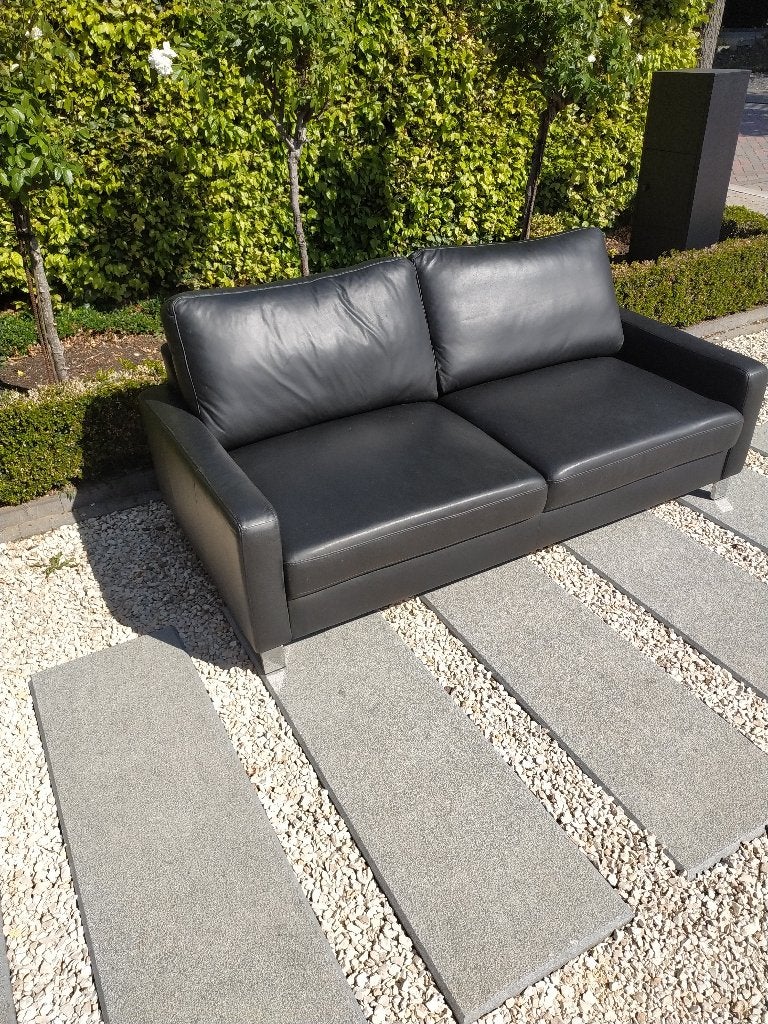 Zetel zwart leder 2 zit, Maison & Meubles, Canapés | Salons, 75 à 100 cm, Comme neuf, Enlèvement, Cuir