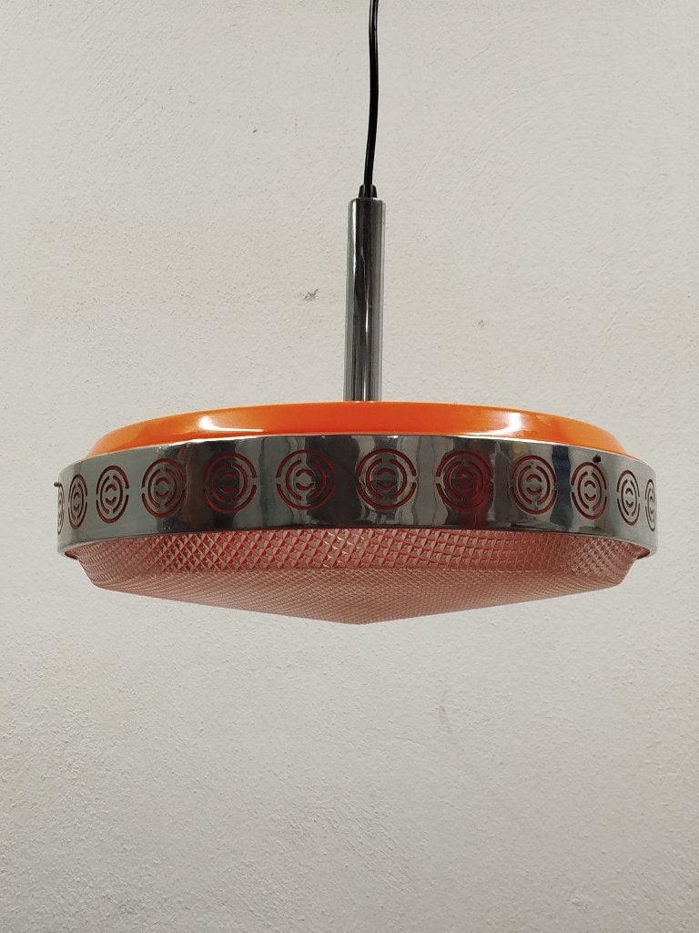 Retro design UFO hanglamp oranje/chroom, in topstaat, Enlèvement ou Envoi, Maison et Meubles