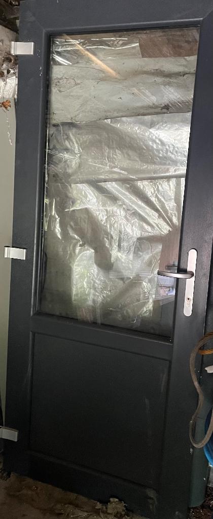 Antraciet buitendeur, Ophalen, 80 tot 100 cm, Glas, 200 tot 215 cm