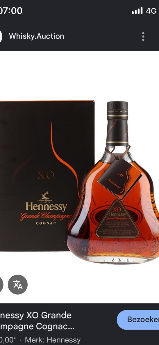 Hennessy XO grande champagne, Verzamelen, Wijnen, Ophalen of Verzenden, Nieuw, Frankrijk, Champagne