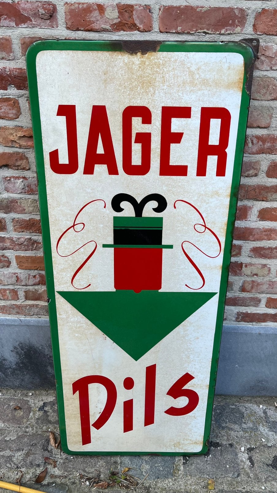 Assiette en émail Jager Pils., Collections, Enlèvement, Utilisé, Panneau publicitaire