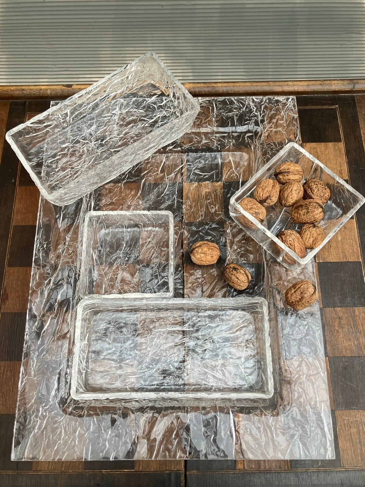 Lucite brutalistisch serveerset 5-delig, jaren 70/80, Huis en Inrichting, Ophalen of Verzenden, Zo goed als nieuw, Dienblad