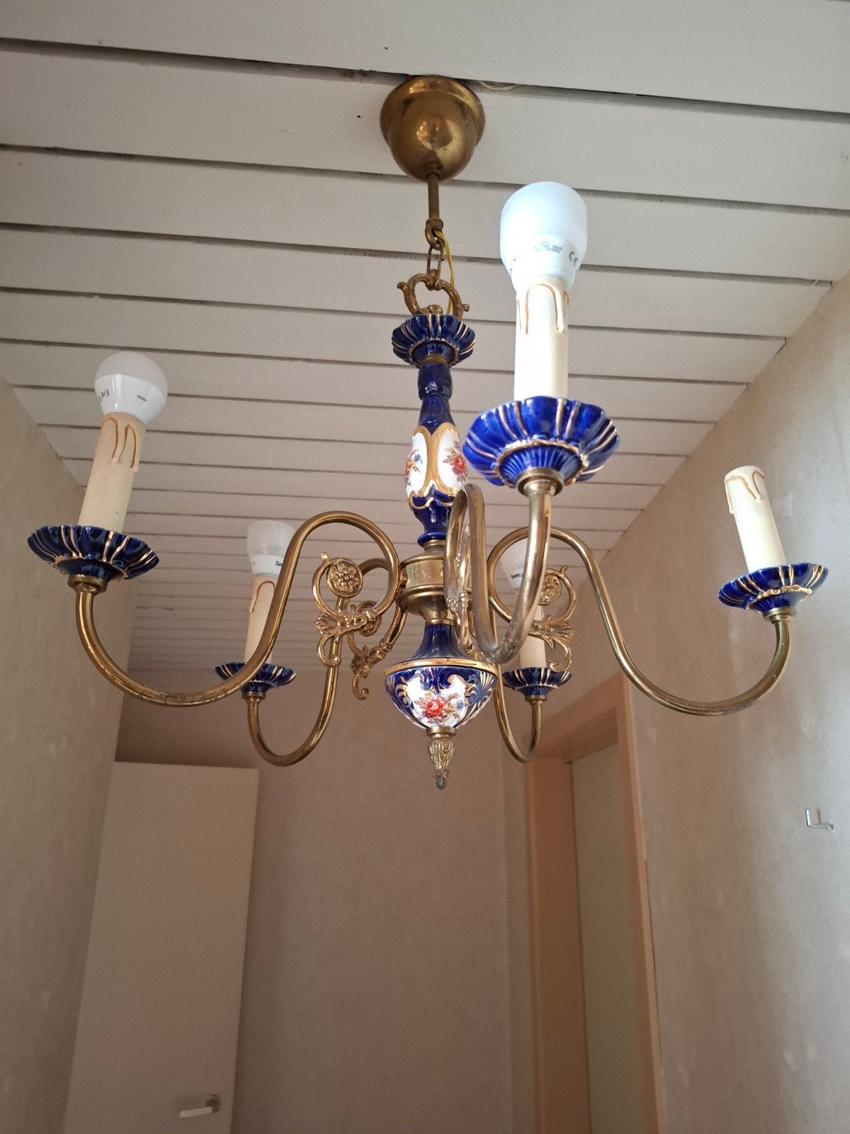 porseleinen luster, Ophalen, Overige materialen, Gebruikt, E14 (klein)