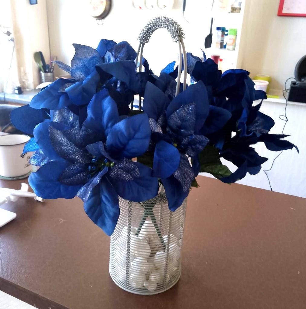 fleurs artificielles 35 cm de haut, Enlèvement ou Envoi, Utilisé, Fleur artificielle, Bleu