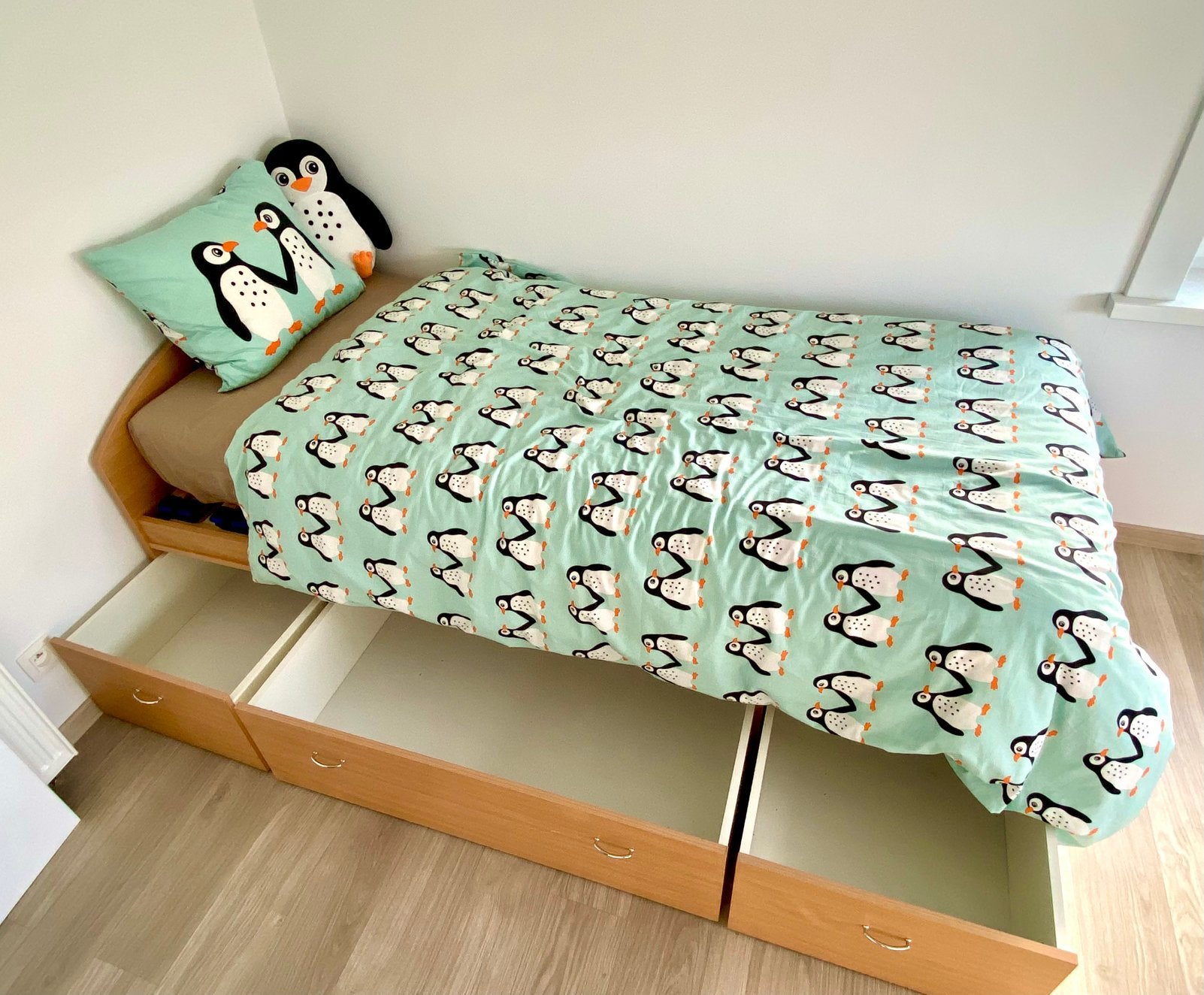 1-persoonsbed + lattenbodem + matras + kastjes, Huis en Inrichting, Slaapkamer | Bedden, Ophalen, Gebruikt, 90 cm, Eenpersoons