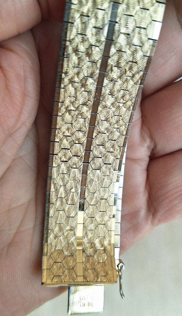 Vintage goudkleurige armband, gekeurd 18K enz, Handtassen en Accessoires, Antieke sieraden, Armband, Goud, Verguld, Verzenden