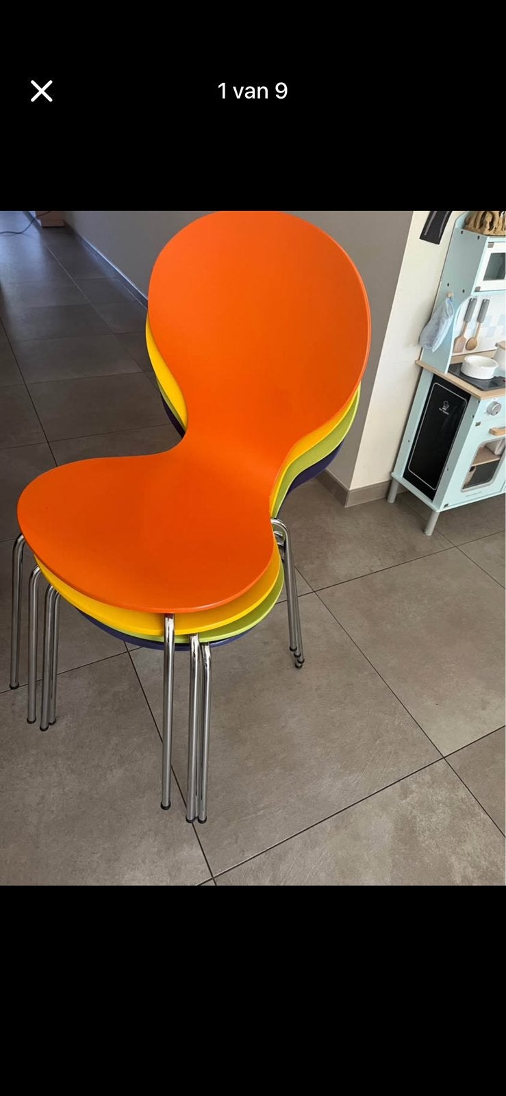 4 kleurrijke stoelen, Huis en Inrichting, Ophalen, Gebruikt, Overige kleuren