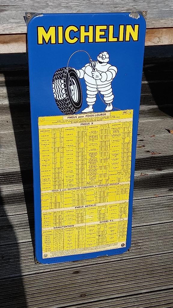 Emaille reclamebord Michelin bandenspanning 1961, Ophalen of Verzenden, Zo goed als nieuw, Reclamebord