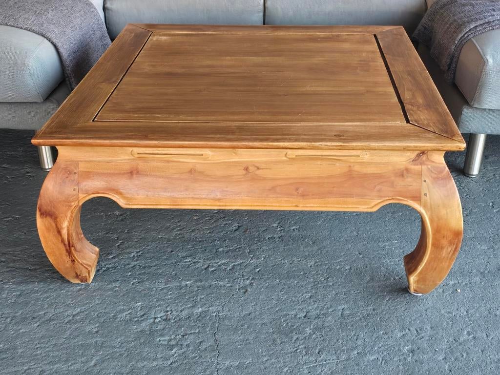 Koloniale salontafel 90x90 cm massief teakhout, Huis en Inrichting, Ophalen, Teakhout