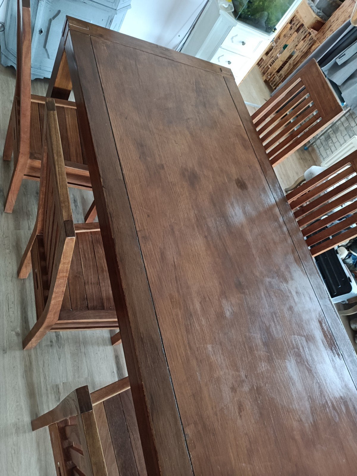 table et chaises teck, Teck, 100 à 150 cm, Enlèvement, Utilisé